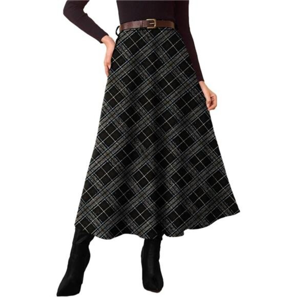 Plaid Skirts with Pockets Black - Picture 1 of 6
